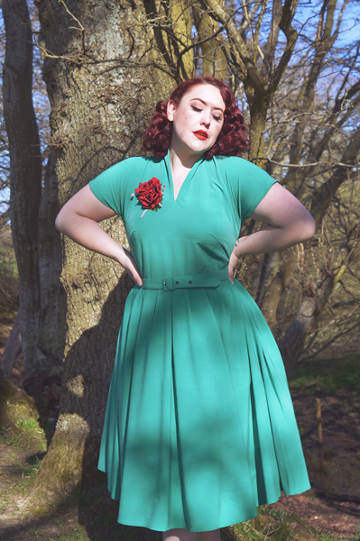 Aemela-Ivy Dress and Cleobella-Minty hooded swing water repellent coat by Miss Candyfloss made in Europe EU plus size pinup size fit review Miss Amy May