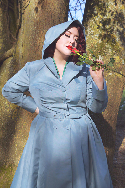Aemela-Ivy Dress and Cleobella-Minty hooded swing water repellent coat by Miss Candyfloss made in Europe EU plus size pinup size fit review Miss Amy May