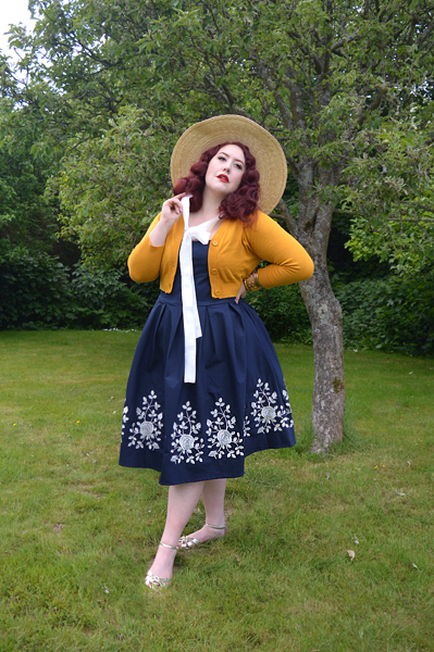 gifted navy and white Embroidered Amanda dress by Dolly & Dotty plus size vintage inspired dress fit size review Miss Amy May