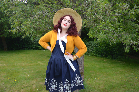 gifted navy and white Embroidered Amanda dress by Dolly & Dotty plus size vintage inspired dress fit size review Miss Amy May