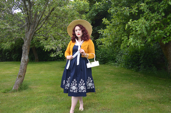 gifted navy and white Embroidered Amanda dress by Dolly & Dotty plus size vintage inspired dress fit size review Miss Amy May