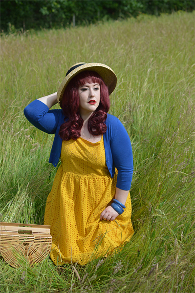 Joanie Clothing Yellow Eyelet lace Gemma sun dress gifted fit sizing plus size review pinup Miss Amy May