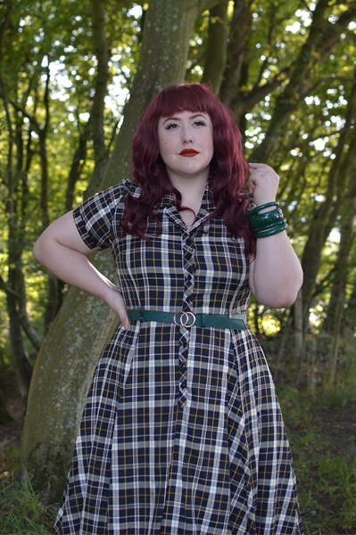 Brown Tatiana boots Lulu Hun Caterina Geek check print swing dress Collectif Vintage fit plus size review Miss Amy May pinup