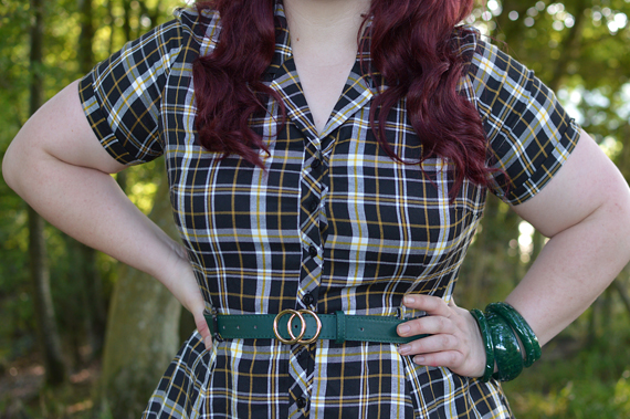 Brown Tatiana boots Lulu Hun Caterina Geek check print swing dress Collectif Vintage fit plus size review Miss Amy May pinup