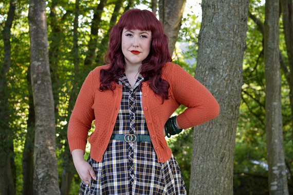 Brown Tatiana boots Lulu Hun Caterina Geek check print swing dress Collectif Vintage fit plus size review Miss Amy May pinup