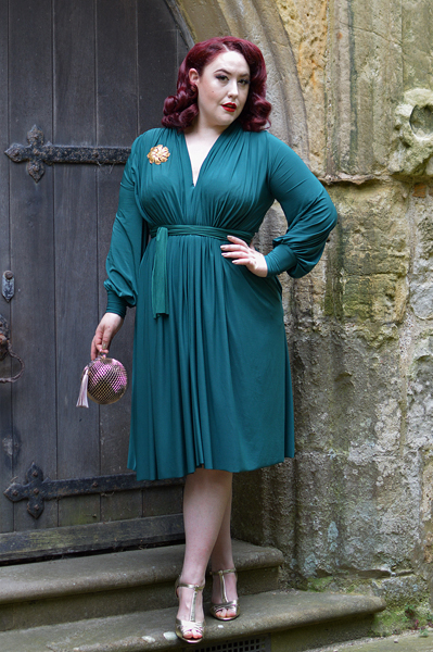 Green Claudia dress by Alexandra King for Deadly is the Female plus size fit review Miss Amy May