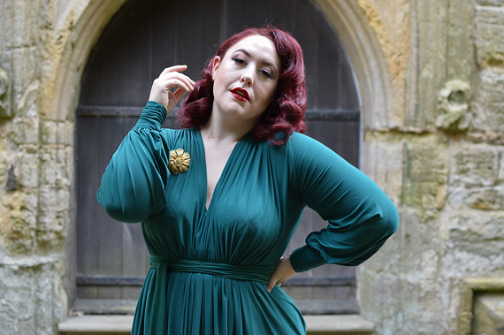 Green Claudia dress by Alexandra King for Deadly is the Female plus size fit review Miss Amy May