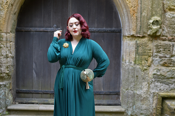 Green Claudia dress by Alexandra King for Deadly is the Female plus size fit review Miss Amy May