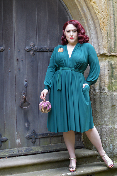 Green Claudia dress by Alexandra King for Deadly is the Female plus size fit review Miss Amy May