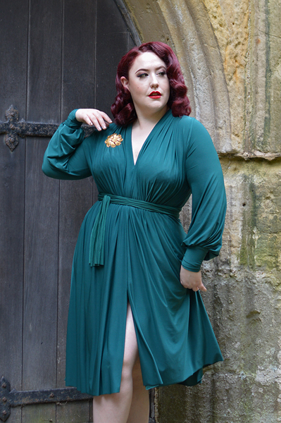 Green Claudia dress by Alexandra King for Deadly is the Female plus size fit review Miss Amy May