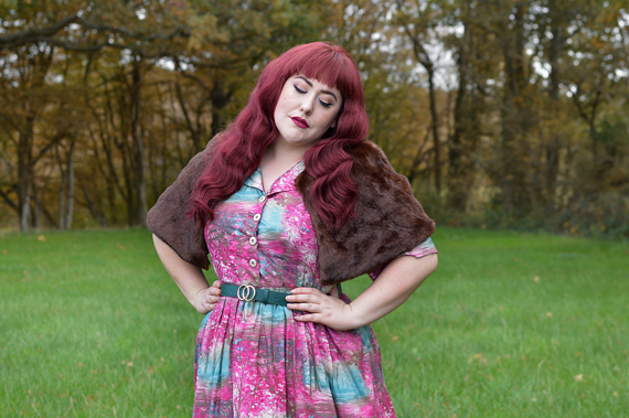 Meadow Print shirt Dress gifted by Love UR Look Clothing sustainable fashion ethically made vintage inspired. Fit sizing review plus size pinup Miss Amy May