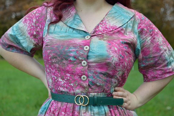 Meadow Print shirt Dress gifted by Love UR Look Clothing sustainable fashion ethically made vintage inspired. Fit sizing review plus size pinup Miss Amy May