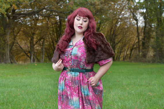 Meadow Print shirt Dress gifted by Love UR Look Clothing sustainable fashion ethically made vintage inspired. Fit sizing review plus size pinup Miss Amy May