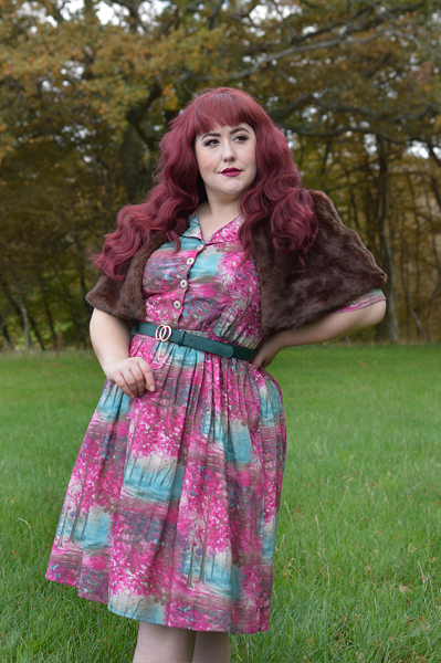 Meadow Print shirt Dress gifted by Love UR Look Clothing sustainable fashion ethically made vintage inspired. Fit sizing review plus size pinup Miss Amy May