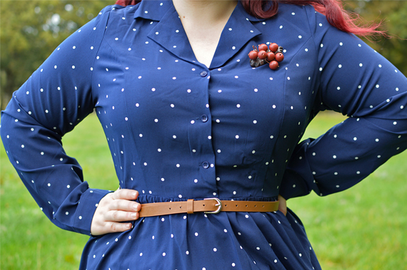 Dusk Blue Perrie polka dot dress gifted by Lindy Bop fit size review plus size pinup Miss Amy May
