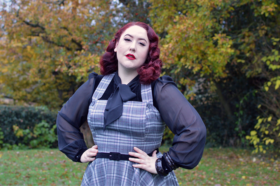 Hell Bunny Frostine pinafore fit size review plus size pinup Miss Amy May hellbunny.com discount code 20% off Amymay20!%