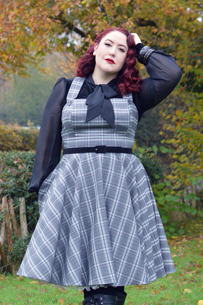 Hell Bunny Frostine pinafore fit size review plus size pinup Miss Amy May hellbunny.com discount code 20% off Amymay20!%