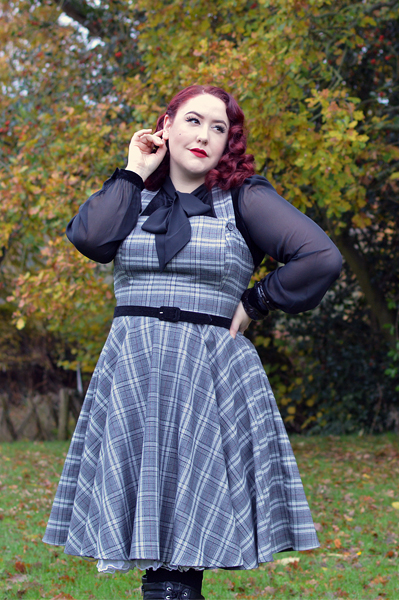 Hell Bunny Frostine pinafore fit size review plus size pinup Miss Amy May hellbunny.com discount code 20% off Amymay20!%