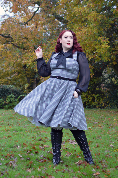 Hell Bunny Frostine pinafore fit size review plus size pinup Miss Amy May hellbunny.com discount code 20% off Amymay20!%