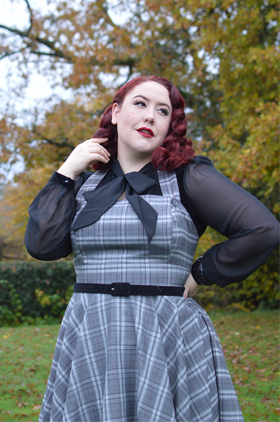 Hell Bunny Frostine pinafore fit size review plus size pinup Miss Amy May hellbunny.com discount code 20% off Amymay20!%