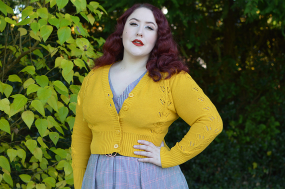Voodoo Vixen Julia 40s knit cardigan plus size pinup fit review Miss Amy May