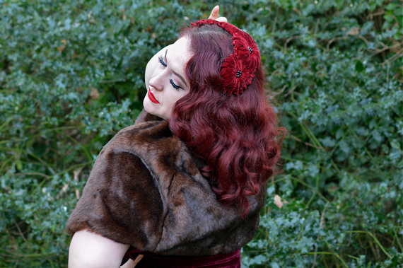 Burgundy Large Daisy hat Belbeina lee handmade vintage fascinator Miss Amy May