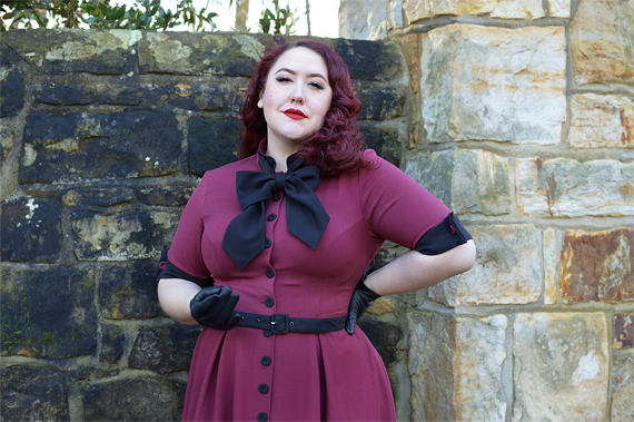 Edelie-Lee-Burgundy dress gifted by Miss Candyfloss Acid Doll collaboration fit size review plus size pinup Miss Amy May