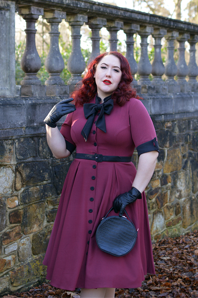 Edelie-Lee-Burgundy dress gifted by Miss Candyfloss Acid Doll collaboration fit size review plus size pinup Miss Amy May