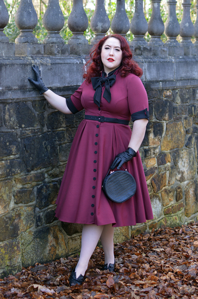 Edelie-Lee-Burgundy dress gifted by Miss Candyfloss Acid Doll collaboration fit size review plus size pinup Miss Amy May