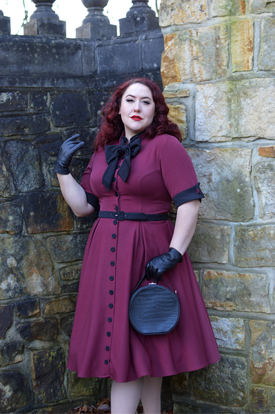 Edelie-Lee-Burgundy dress gifted by Miss Candyfloss Acid Doll collaboration fit size review plus size pinup Miss Amy May