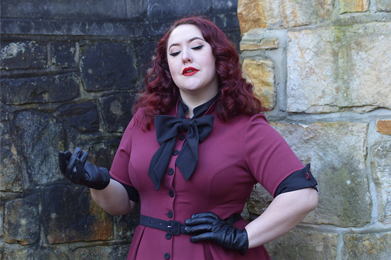 Edelie-Lee-Burgundy dress gifted by Miss Candyfloss Acid Doll collaboration fit size review plus size pinup Miss Amy May
