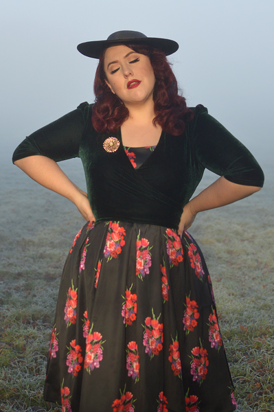 Dolly & Dotty Amanda dress black satin pink red rose floral print gifted fit size review plus size pinup Miss Amy May