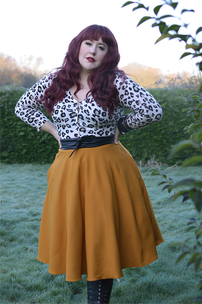 Amelie 50s mustard skirt Hell Bunny gifted Miss Amy May plus size pinup fit size review discount code Amymay20!% hellbunny.com