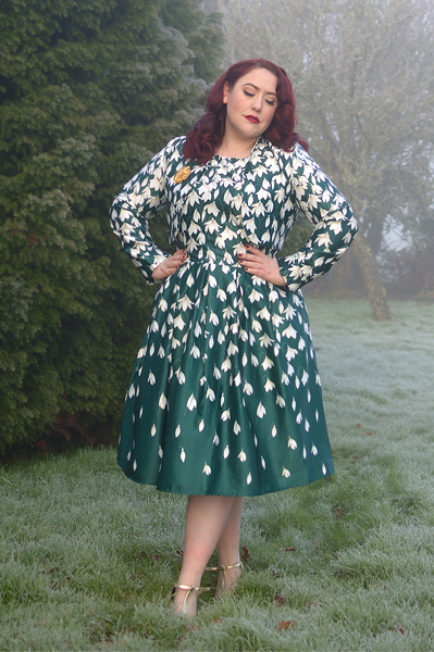 Dolly and Dotty Annie 50s dress Green Myrtle Snowdrop print matching Betty jacket dress set plus size fit review pinup Miss Amy May