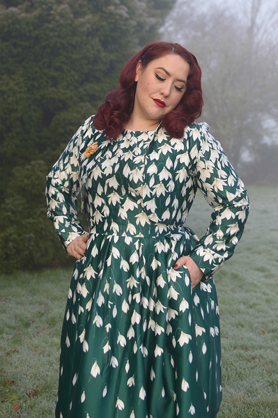 Dolly and Dotty Annie 50s dress Green Myrtle Snowdrop print matching Betty jacket dress set plus size fit review pinup Miss Amy May