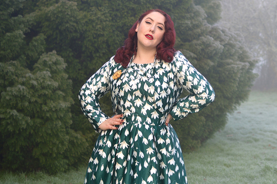 Dolly and Dotty Annie 50s dress Green Myrtle Snowdrop print matching Betty jacket dress set plus size fit review pinup Miss Amy May