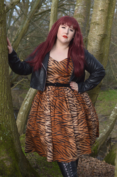 Hell Bunny Tora 50s dress tiger stripe print gifted fit size review by plus size pinup Miss Amy May
