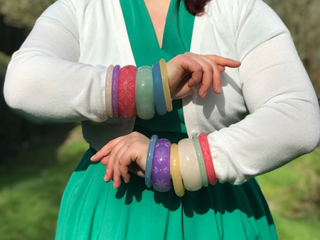 Mint Sorbet, Parma Violet, Frosty, Coconut, Rose and Sherbet bangles by Splendette