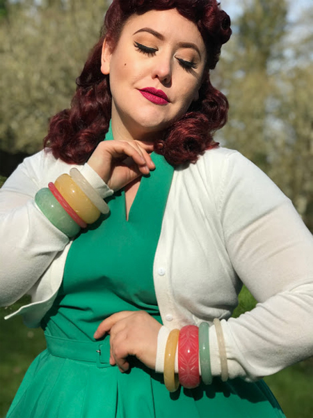 Mint Sorbet, Parma Violet, Frosty, Coconut, Rose and Sherbet bangles by Splendette