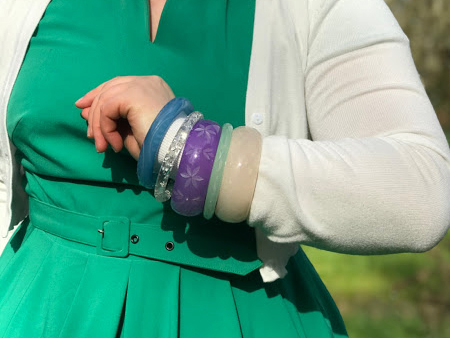 Mint Sorbet, Parma Violet, Frosty, Coconut, Rose and Sherbet bangles by Splendette