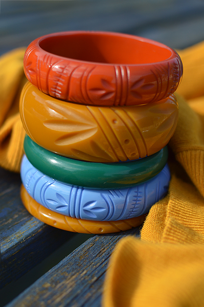 Miss Amy May features vintage inspired rockabilly jewellery small business Bow and Crossbones, carved bangles, bangle stacks