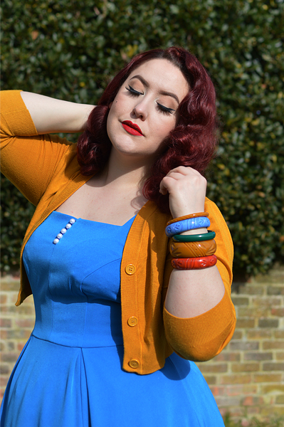 Miss Amy May features vintage inspired rockabilly jewellery small business Bow and Crossbones, carved bangles, bangle stacks