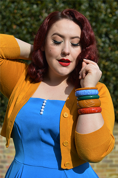 Miss Amy May features vintage inspired rockabilly jewellery small business Bow and Crossbones, carved bangles, bangle stacks