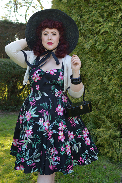 : Black Kalani 50s dress gifted by Hell Bunny Discount code Amymay20!% for 20% off hellbunny.com plus size pinup fit size review Miss Amy May