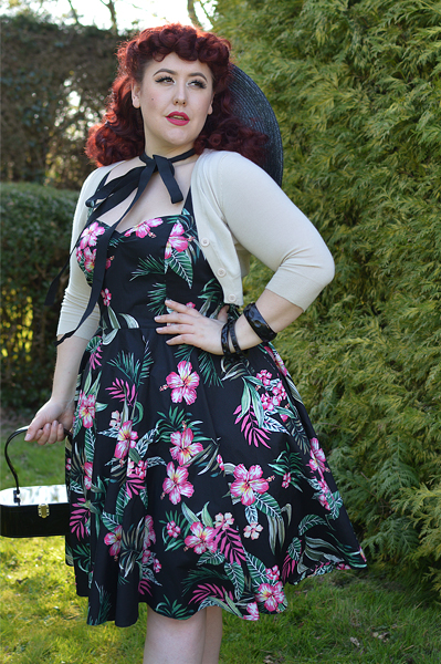 : Black Kalani 50s dress gifted by Hell Bunny Discount code Amymay20!% for 20% off hellbunny.com plus size pinup fit size review Miss Amy May