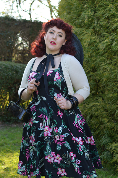 : Black Kalani 50s dress gifted by Hell Bunny Discount code Amymay20!% for 20% off hellbunny.com plus size pinup fit size review Miss Amy May