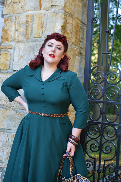 Fit and size review of the Gabriella Swing dress gifted by Hearts and Roses London by plus size pinup Miss Amy May