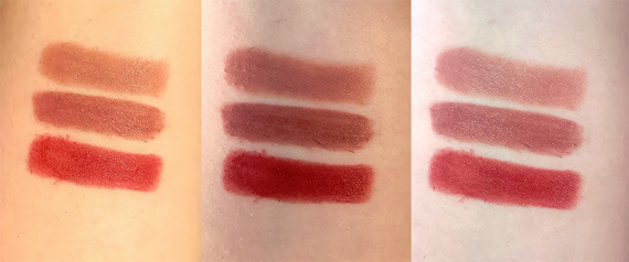 Swatches of Maybelline Superstay Matte crayon in 95 Talk the Talk, 100 Reach High, 115 Know No Limits