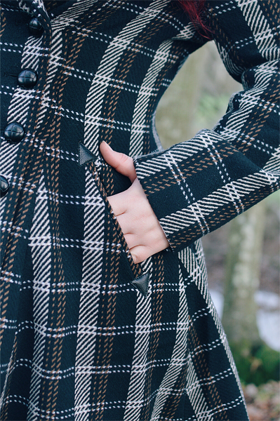 Plus size Pinup Miss Amy May models the Brooklyn Coat gifted by Hell Bunny in her fit and size review