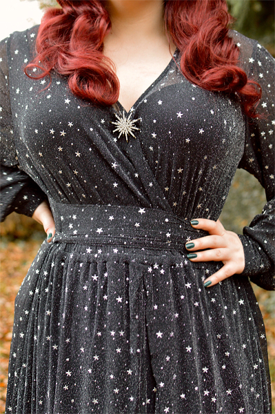 Fit size review by plus size pinup Miss Amy May of the Black & Stars Farrah Maxi dress gifted by Unique Vintage